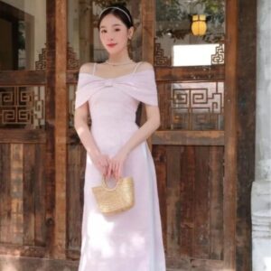 áo dài trễ vai phối nơ